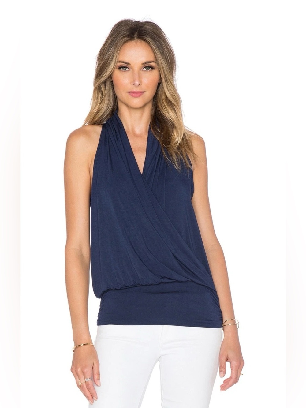 NWT Amour Vert Agnes Surplice Jersey Knit Tank Top Navy Blue
L